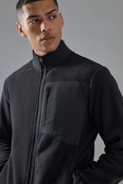 Man Active Fleece Zip Thru Track Top | BoohooMAN UK