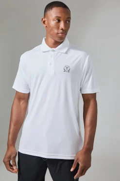 Man Active Golf Crest Performance Reg Fit Polo | BoohooMAN UK