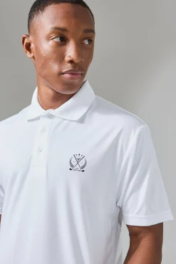 Man Active Golf Crest Performance Reg Fit Polo | BoohooMAN UK