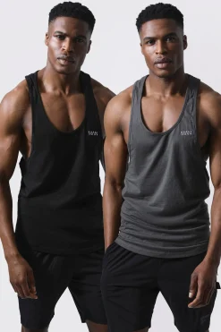 Man Active Gym 2 Pack Gym Regular Fit Racer Vests | BoohooMAN UK