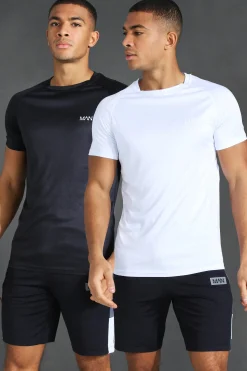 Man Active Gym 2 Pack Raglan Muscle Fit T-Shirts | BoohooMAN UK