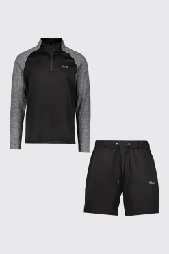 Man Active Gym Funnel Neck Short Set | BoohooMAN UK