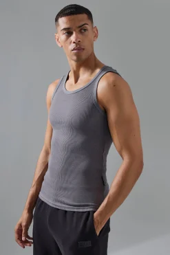 Man Active Gym Muscle Fit Ribbed Vest | BoohooMAN UK