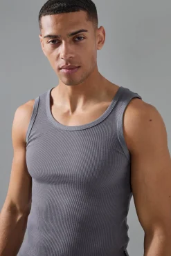 Man Active Gym Muscle Fit Ribbed Vest | BoohooMAN UK