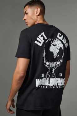 Man Active Lift Club Worldwide Oversized T-shirt | BoohooMAN UK
