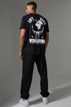 Man Active Lift Club Worldwide Oversized T-shirt | BoohooMAN UK