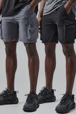 Man Active Lightweight 2 Pack 5inch Cargo Shorts | BoohooMAN UK