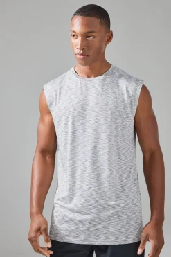 Man Active Lightweight Space Dye Marl Reg Fit Tank | BoohooMAN UK