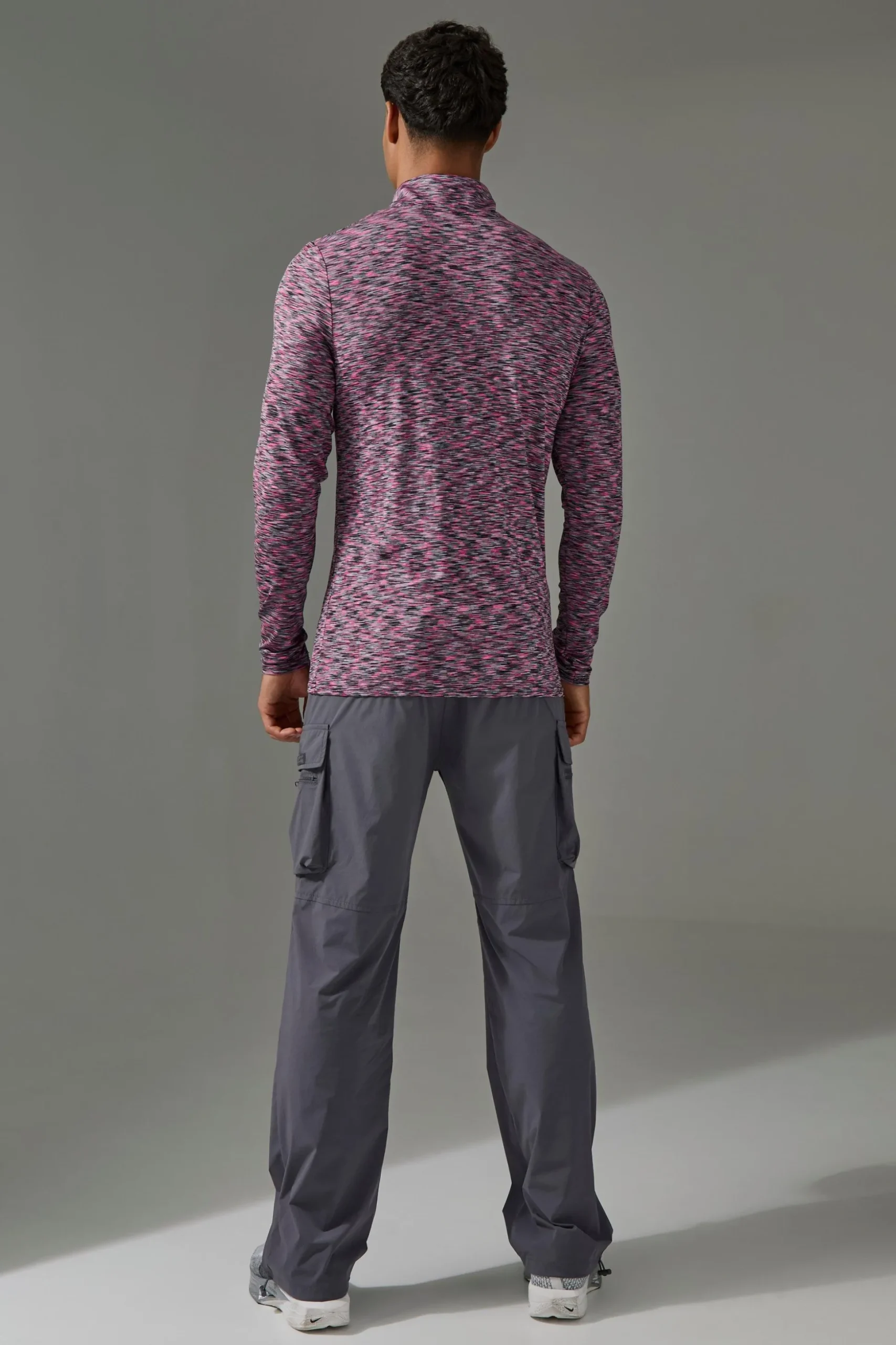 Man Active Lightweight Space Dye Marl 1/4 Zip Top | BoohooMAN UK