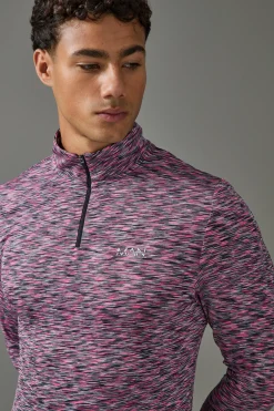 Man Active Lightweight Space Dye Marl 1/4 Zip Top | BoohooMAN UK