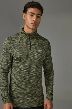 Man Active Lightweight Space Dye Marl 1/4 Zip Top | BoohooMAN UK