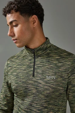 Man Active Lightweight Space Dye Marl 1/4 Zip Top | BoohooMAN UK