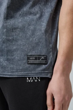 Man Active Oversized Acid Wash Raw T-shirt | BoohooMAN UK
