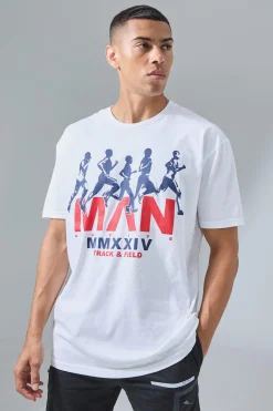 Man Active Oversized Athletic Track & Field Graphic T-shirt | BoohooMAN UK