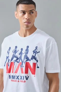 Man Active Oversized Athletic Track & Field Graphic T-shirt | BoohooMAN UK