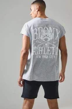 Man Active Oversized Bronx Barbell Cut Off T-shirt | BoohooMAN UK