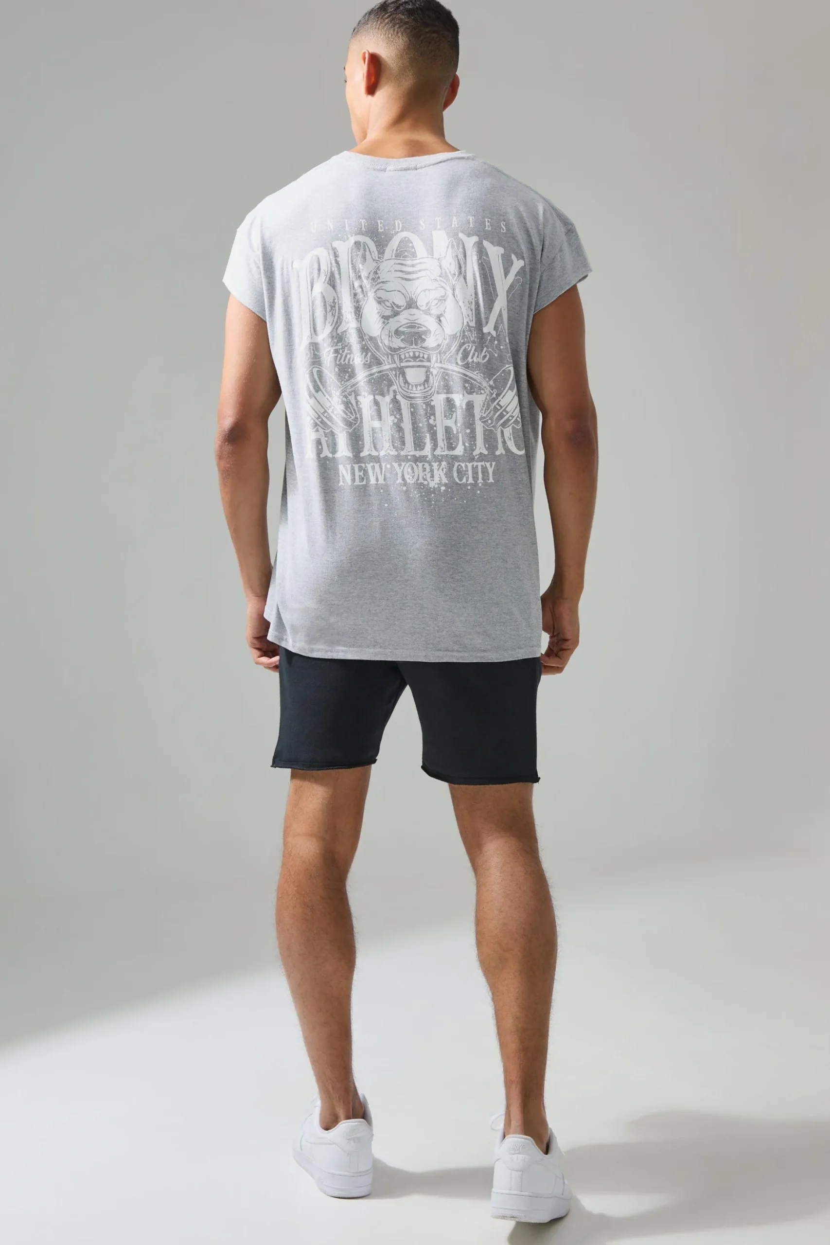 Man Active Oversized Bronx Barbell Cut Off T-shirt | BoohooMAN UK