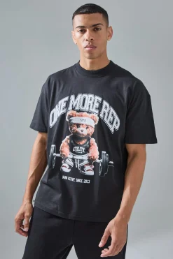 Man Active Oversized Extended Neck Teddy Weightlifter T-shirt | BoohooMAN UK