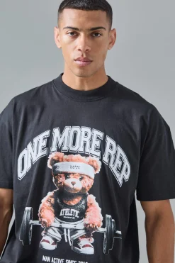 Man Active Oversized Extended Neck Teddy Weightlifter T-shirt | BoohooMAN UK