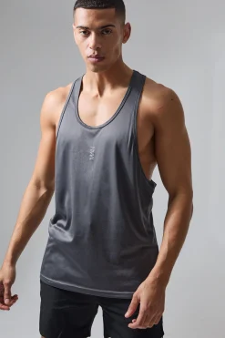 Man Active Poly Gym Regular Fit Racer Vest | BoohooMAN UK