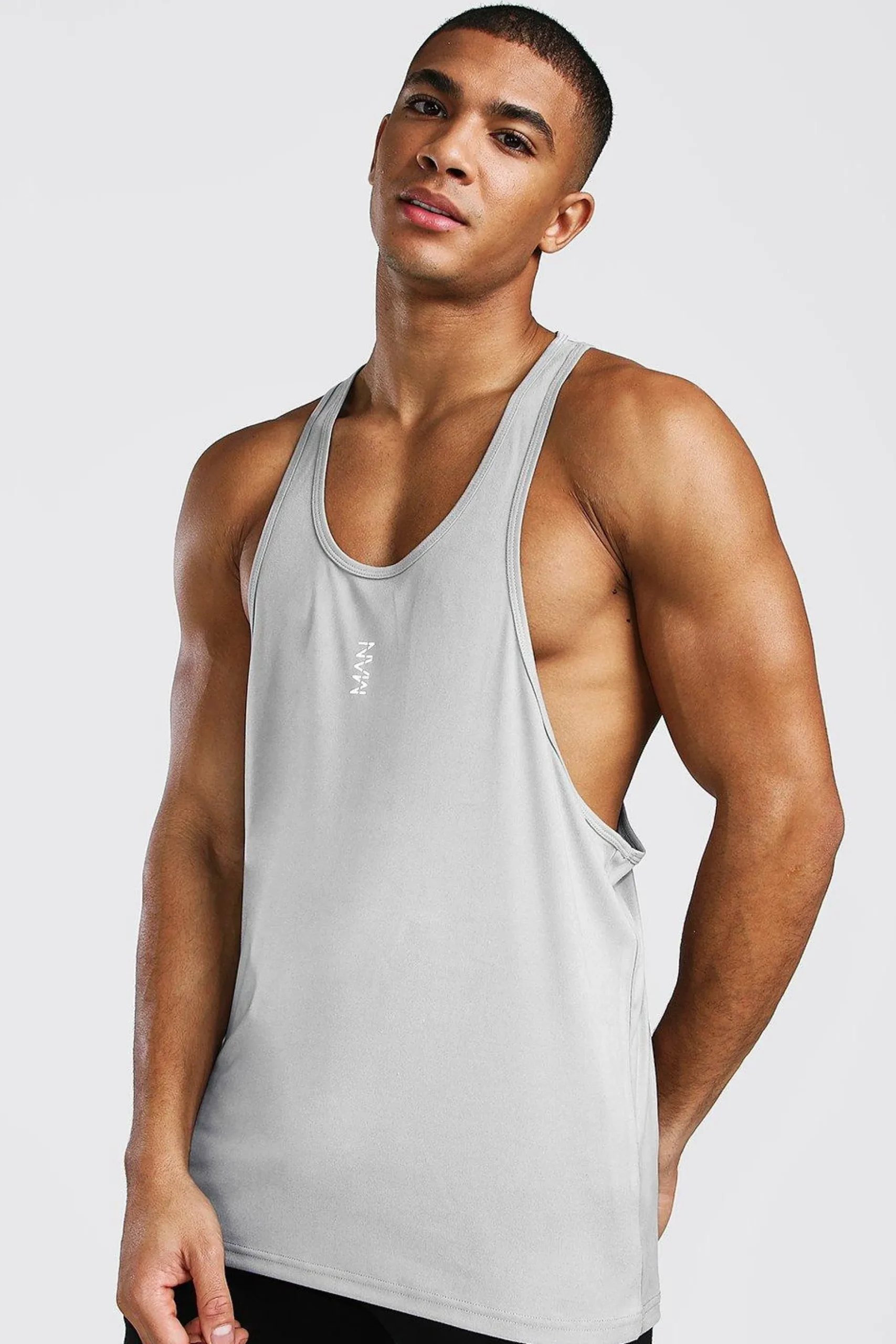 Man Active Poly Gym Regular Fit Racer Vest | BoohooMAN UK