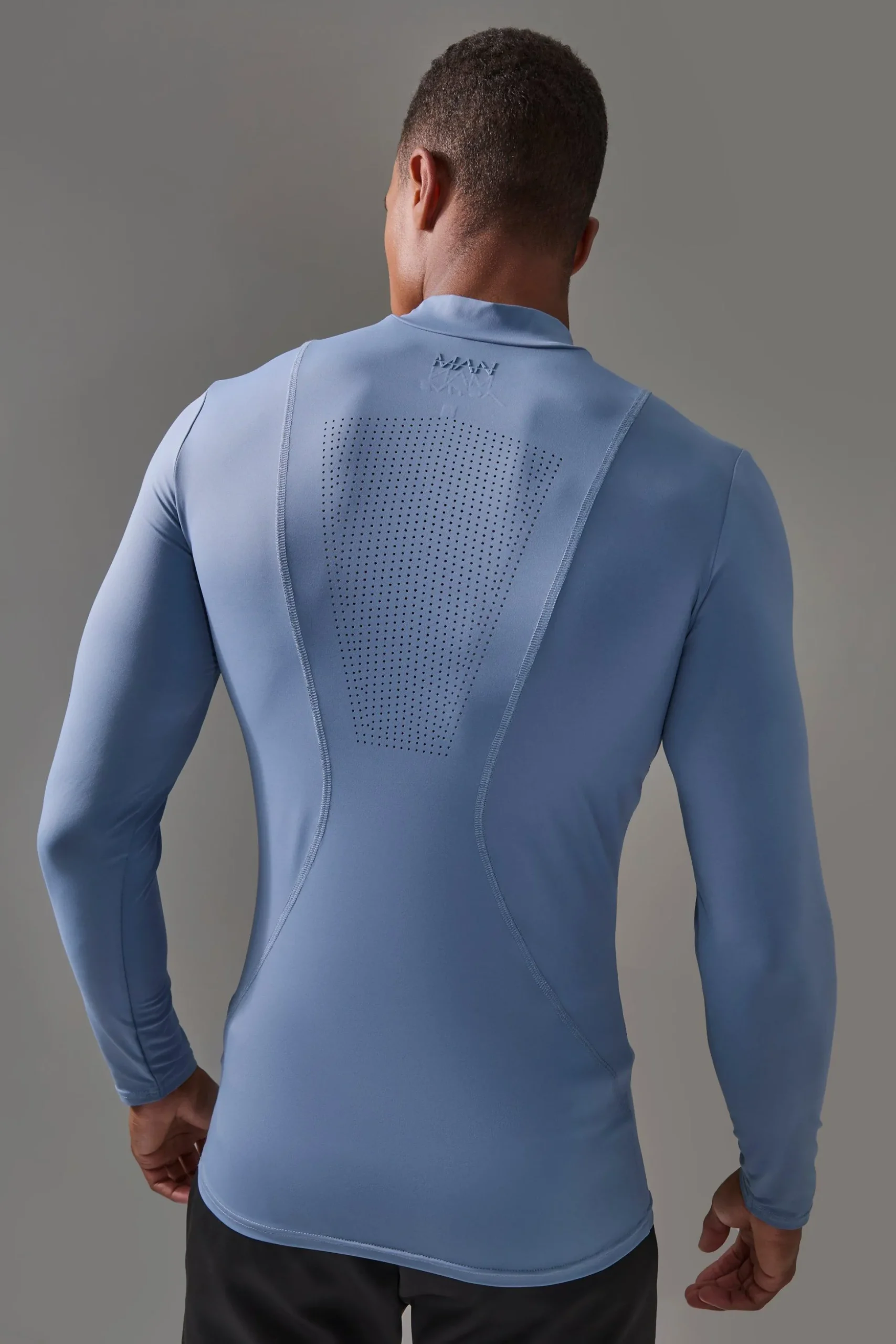 Man Active Pro Long Sleeve High Neck Perforated Base Layer | BoohooMAN UK