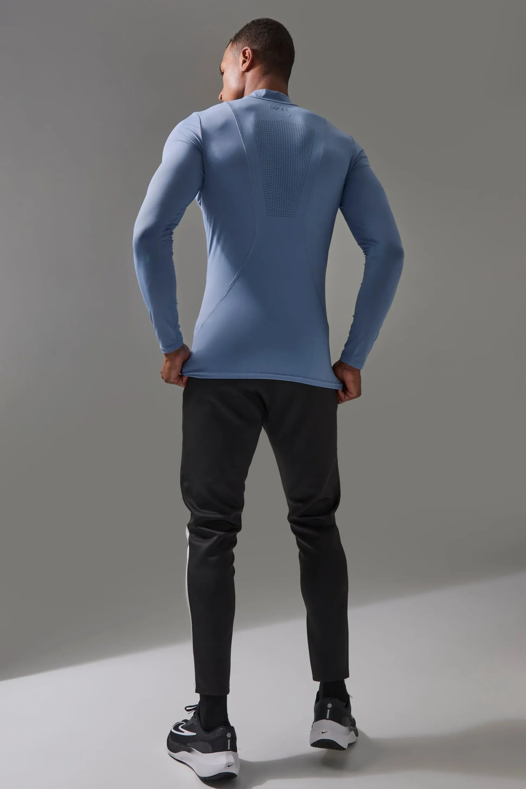 Man Active Pro Long Sleeve High Neck Perforated Base Layer | BoohooMAN UK