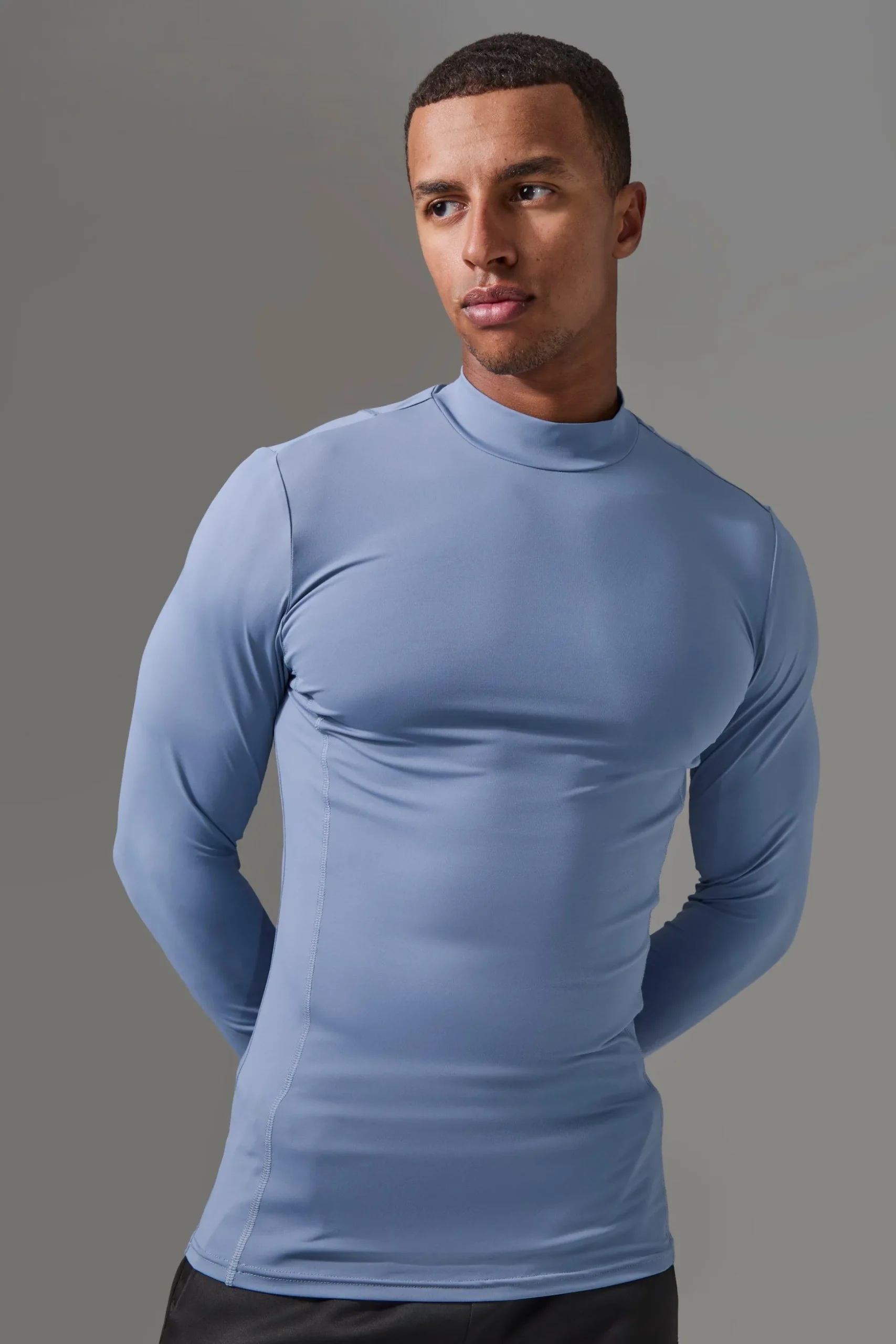 Man Active Pro Long Sleeve High Neck Perforated Base Layer | BoohooMAN UK