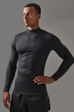 Man Active Pro Long Sleeve High Neck Perforated Base Layer | BoohooMAN UK