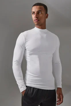 Man Active Pro Long Sleeve High Neck Perforated Base Layer | BoohooMAN UK