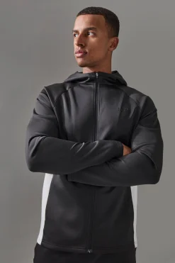 Man Active Pro Regular Fit Zip Thru Hooded Track Top | BoohooMAN UK