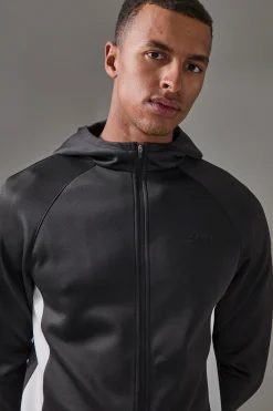 Man Active Pro Regular Fit Zip Thru Hooded Track Top | BoohooMAN UK
