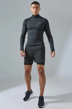 Man Active Quarter Zip 2-in-1 Short Tracksuit | BoohooMAN UK