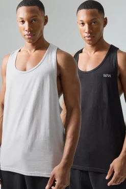 Man Active Reg Fit Gym Vest 2 Pack | BoohooMAN UK