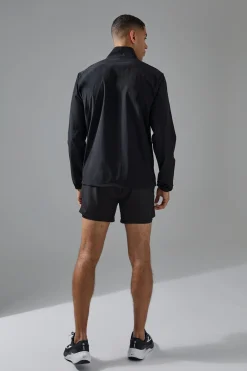 Man Active Shower Resist 1/4 Zip Funnel Neck Windbreaker | BoohooMAN UK
