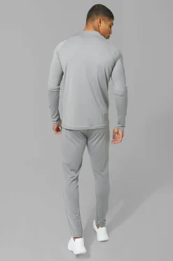 Man Active Skinny Crew Neck 1/4 Zip Tracksuit | BoohooMAN UK