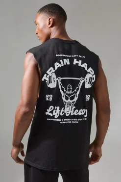 Man Active Train Hard Lift Heavy Regular Fit Tank | BoohooMAN UK