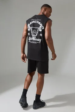 Man Active Train Hard Lift Heavy Regular Fit Tank | BoohooMAN UK
