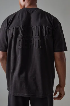 Man Active Training Dept Oversized Embossed T-shirt | BoohooMAN UK