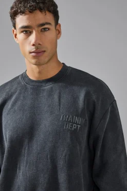 Man Active Training Dept Washed Boxy Sweatshirt | BoohooMAN UK