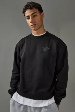 Man Active Training Dept Boxy Embossed Sweatshirt | BoohooMAN UK