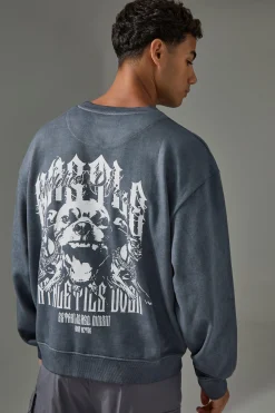 Man Active Washed Graphic Boxy Sweatshirt | BoohooMAN UK