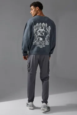 Man Active Washed Graphic Boxy Sweatshirt | BoohooMAN UK