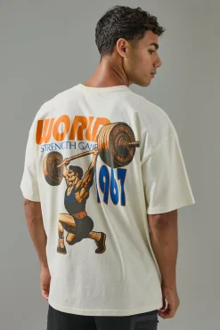 Man Active World Strength Games Oversized T-shirt | BoohooMAN UK