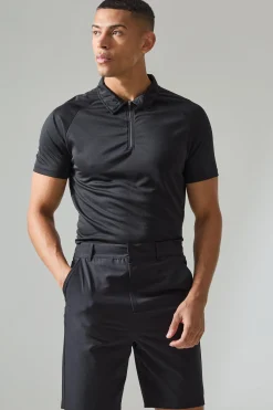 Man Active Zip Golf Slim Fit Polo | BoohooMAN UK