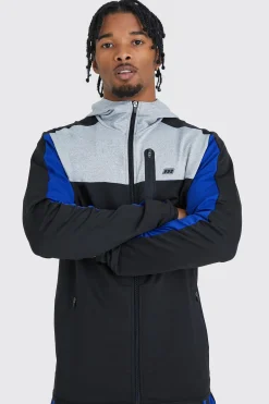 Man Active Zip Through Panel Hoodie | BoohooMAN UK