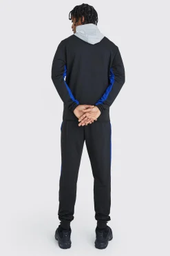 Man Active Zip Through Panel Hoodie | BoohooMAN UK