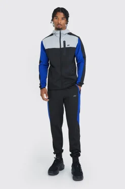 Man Active Zip Through Panel Hoodie | BoohooMAN UK