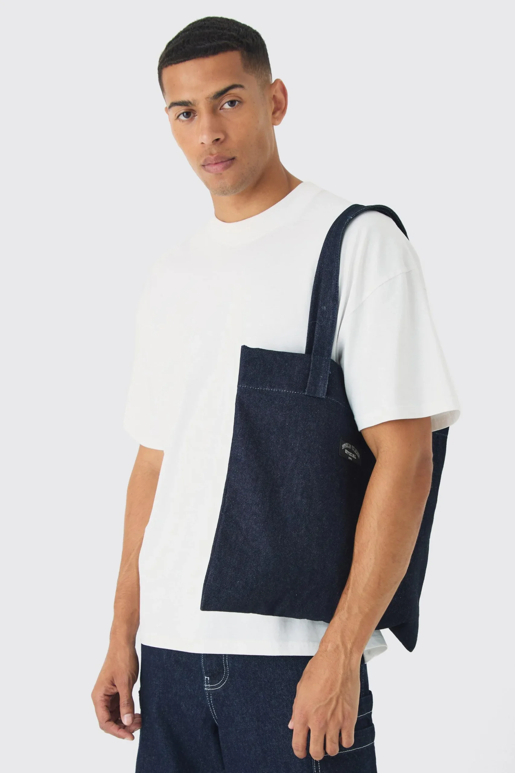 Man Branded Denim Tote Bag | BoohooMAN UK