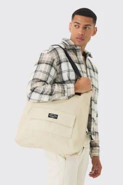 Man Branded Tote Bag In Ecru | BoohooMAN UK